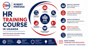 Master All Essential HR Skills In Uganda. The HR Training Course in Kampala Covers Recruitment, Onboarding, Conflict Resolution, Employee Engagement, Payroll, Benefits, Labor Law Compliance, Training, Performance Management, And HR Analytics.