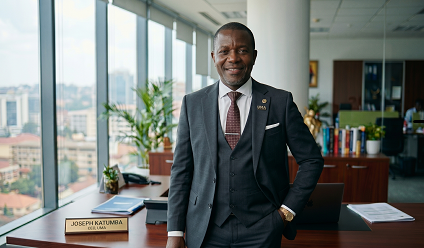 Professional portrait of David Okello, smiling confidently, accompanying his testimonial endorsing Robert Mwesige as a leader in AI consulting and digital transformation in Uganda and Africa