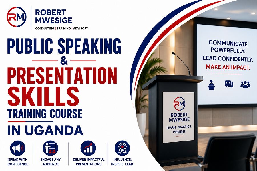 Public Speaking & Presentation Skills Training in Uganda is a structured program designed to help individuals build confidence, Craft Clear Messages, And Master Physical and Vocal Delivery in Front of An Audience. It Typically Covers Reducing Anxiety, Structuring Content, And Improving Non-Verbal Communication.