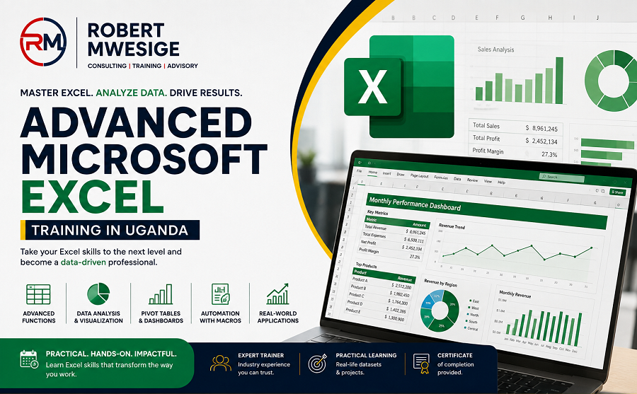 Advanced Microsoft Excel Training in Uganda is an Expert-Level Educational Program Covering Complex Functions, Data Modeling, And Automation Tools Including XLOOKUP/INDEX-MATCH, Power Query and Power Pivot, And Macros/VBA. It Equips Professionals to Handle Massive Datasets and Build Interactive Business Intelligence Dashboards