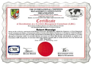 Certified Management Consultant certificate awarded to Robert Mwesige